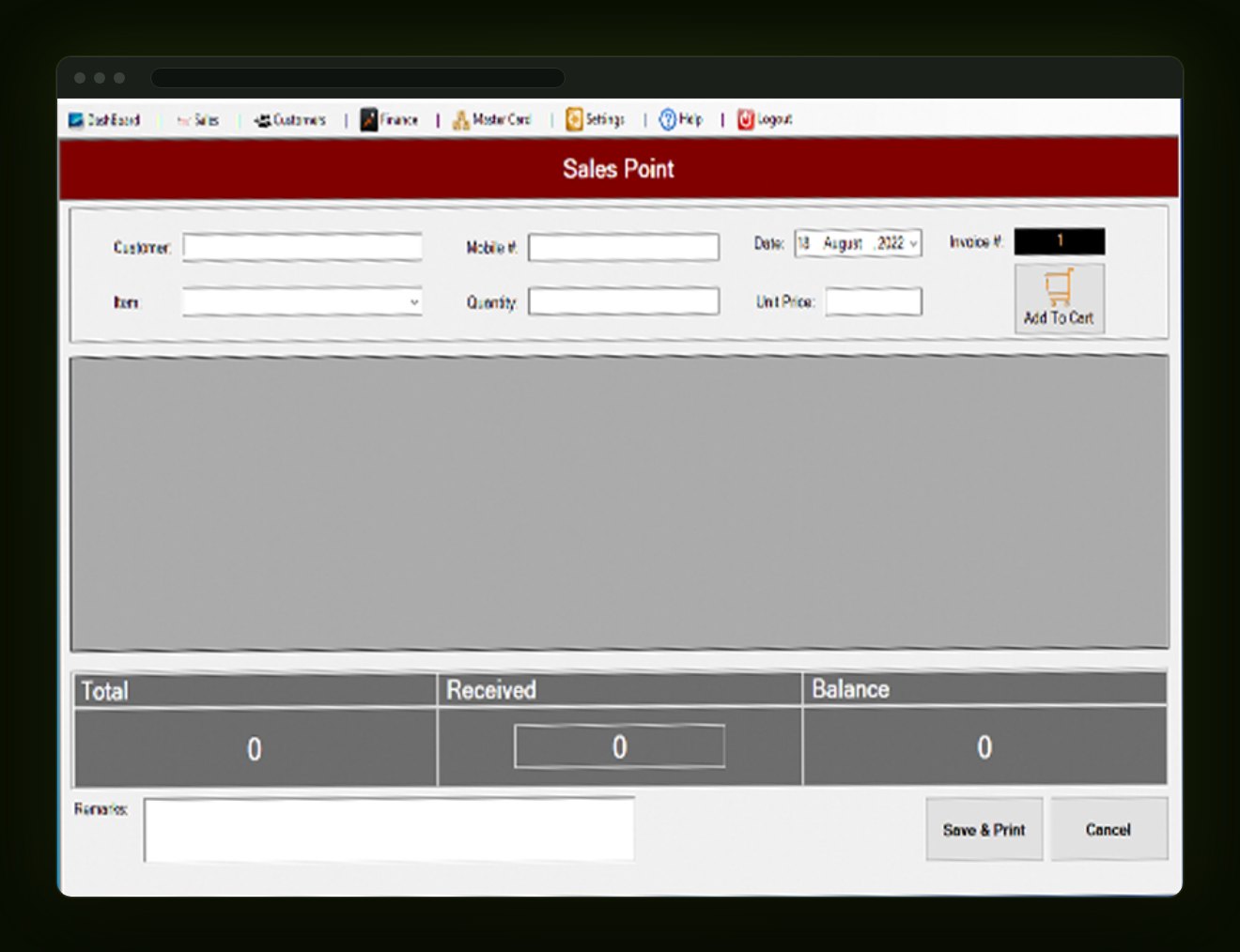 Restro Pro screen